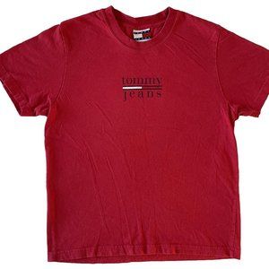 Vintage Tommy Hilfiger Jeans Red T-Shirt Size L Made in USA